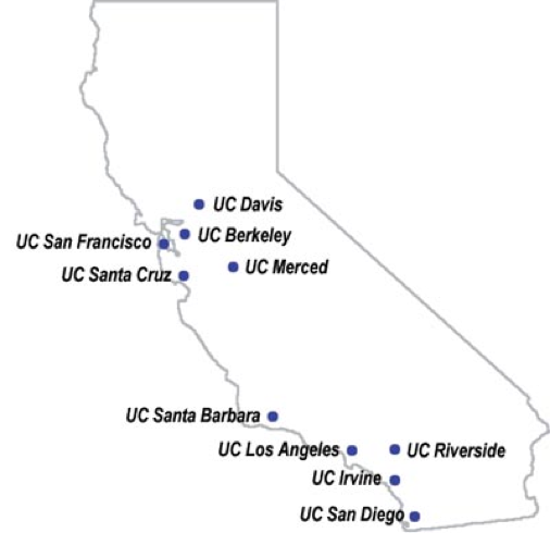 Map of UC universities